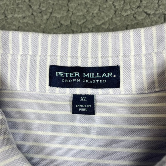 Peter Millar Crown Crafted Polo Shirt XL Tailored Fit Purple Stripe MS25XK56E - Picture 4 of 9